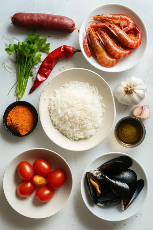 ingredientes paella con chorizo