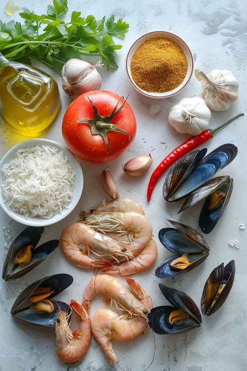 ingredientes paella valenciana de marisco